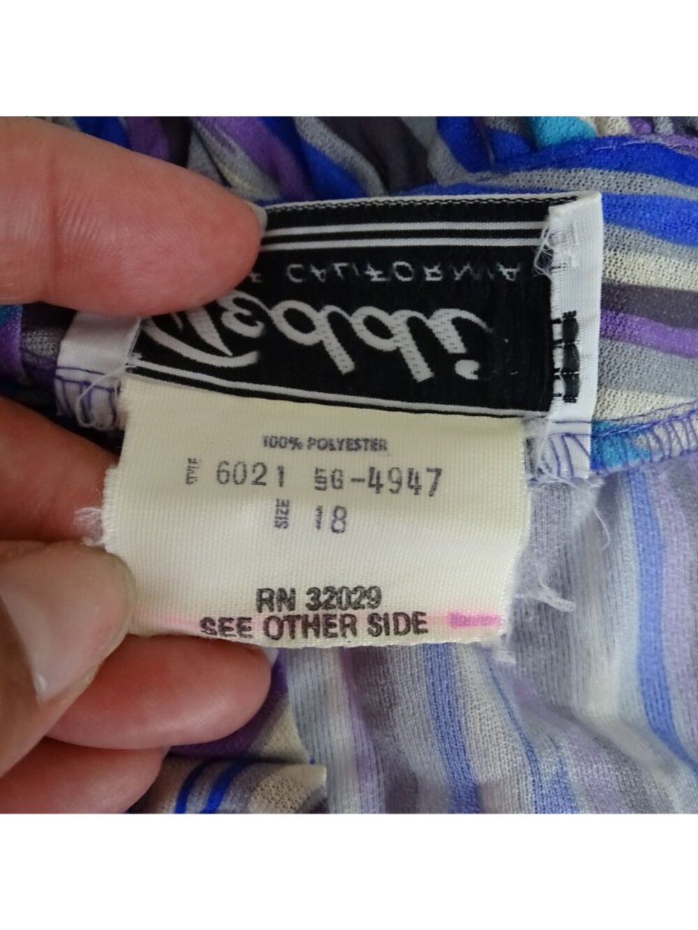 Vintage 80s Teddi Of California Multicolor Stripe Ruffle Blouse Size 18 Office - Picture 7 of 11
